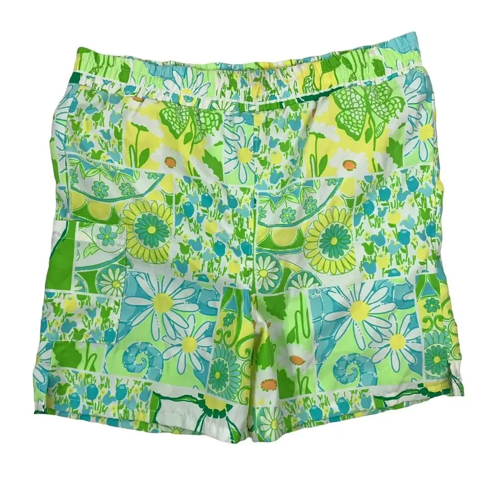 Vintage Lilly Pulitzer Boys Sz M 6/6X Swim Trunks 90s Green‎ Floral Bathing Suit